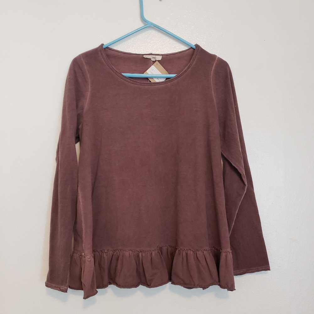NWT Easel purple ruffle trim top